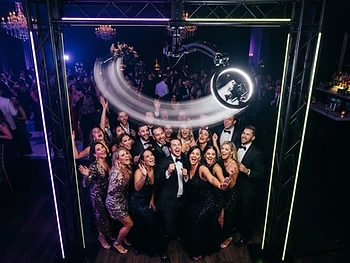 Brand launch after-party — overhead sweep captured the entire crowd.