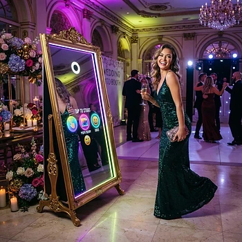 Sweet 16 mirror moments — guests tapped, posed, and printed all night.