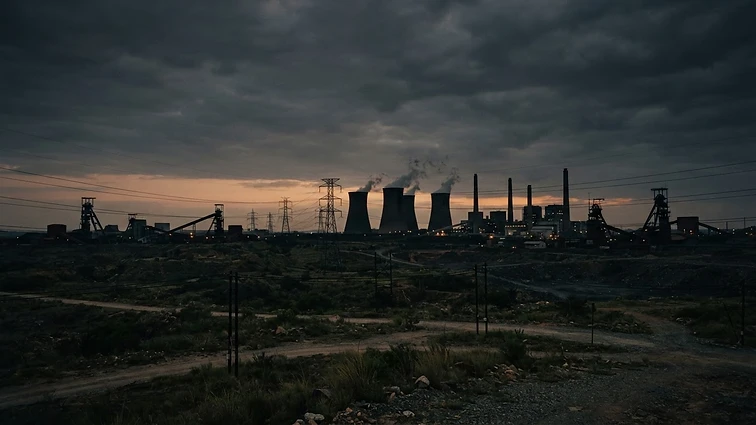 Industrial landscape near Emalahleni with cooling towers at dusk