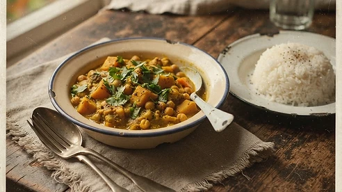 Sweet Potato & Chickpea Curry — vintage autumn photograph