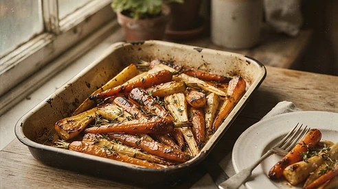 Maple Roasted Carrots & Parsnips — vintage autumn photograph