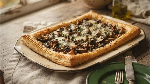 Wild Mushroom & Thyme Tart — vintage autumn photograph