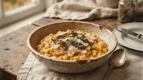 Pumpkin Sage Risotto — vintage autumn photograph