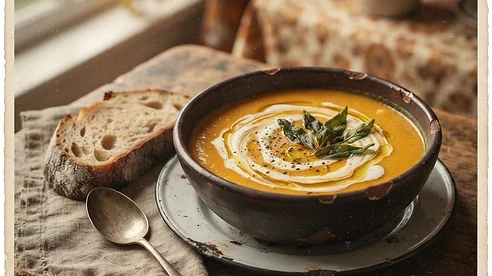 Roasted Butternut Squash Soup — vintage autumn photograph