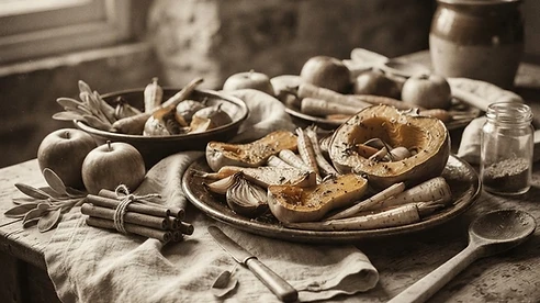 Beef Stew with Root Vegetables — vintage autumn photograph