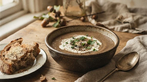 Chestnut & Mushroom Soup — vintage autumn photograph