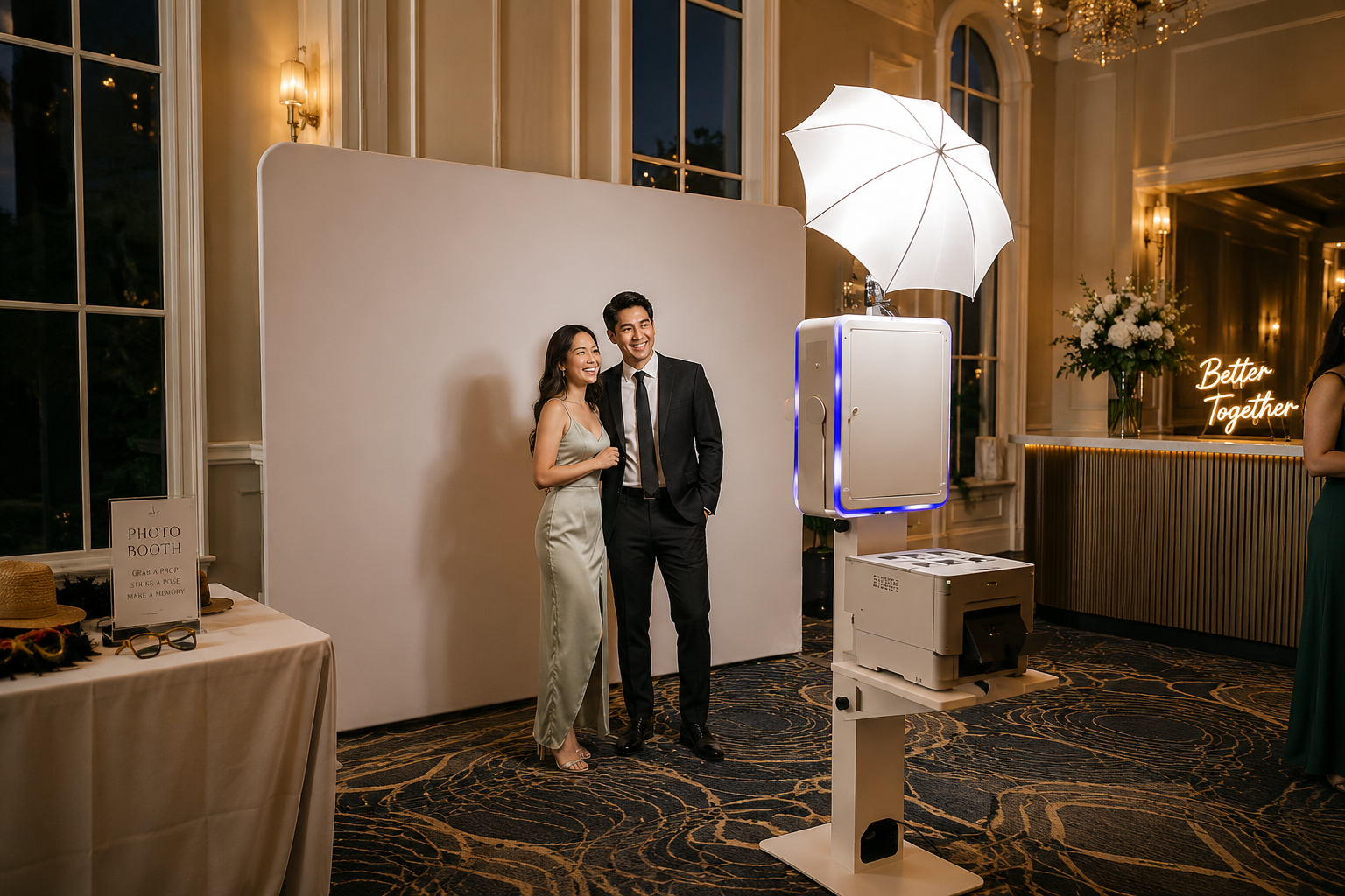 QuickPic open-air photo booth with professional DSLR camera and lighting at a Vancouver venue