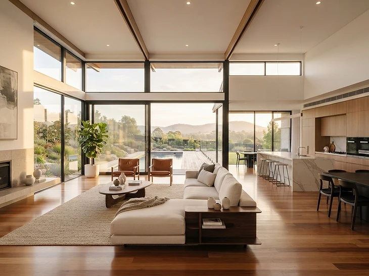 Bright, clean modern Adelaide home interior with polished floors and morning sunlight