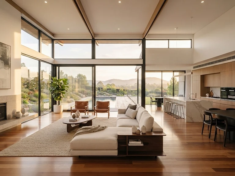 Bright, clean modern Adelaide home interior with polished floors and morning sunlight