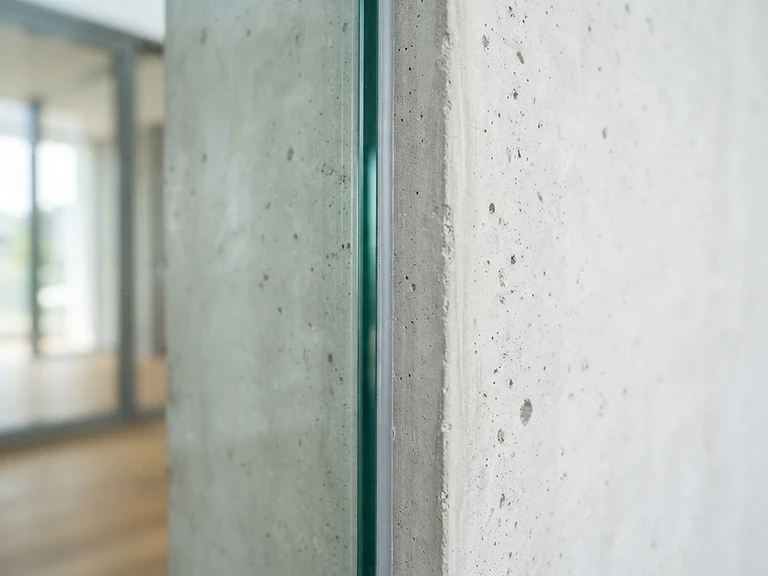 Clean glass and architectural concrete, post-construction cleaning result