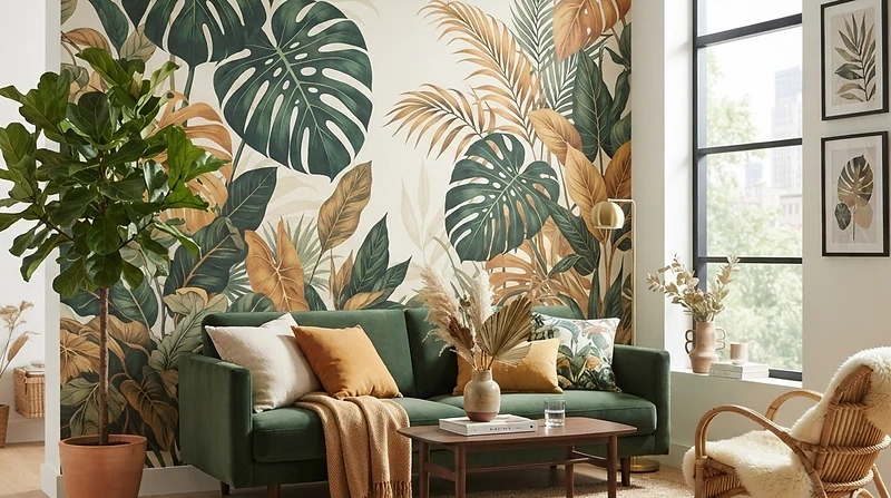 Apartment with wall mural
