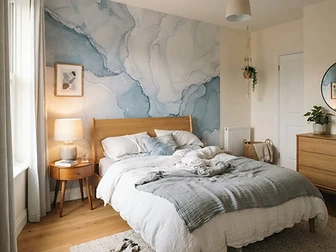 Bedroom with wall mural