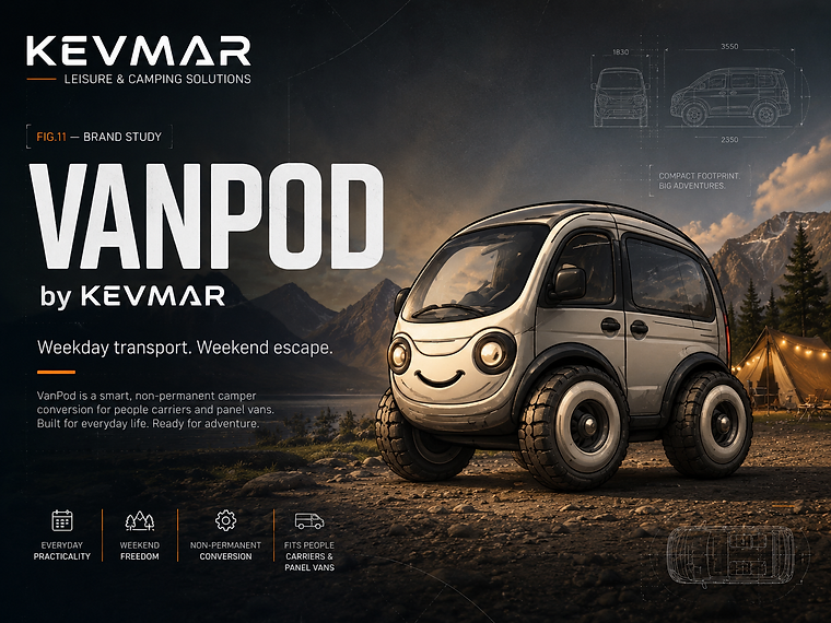 VanPod brand identity — a removable, self-install camper system by KEVMAR.
