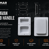Replacement caravan grab handle with injection-moulded visible face and vacuum-formed backing for Jurgens, Sprite and Gypsey applications.