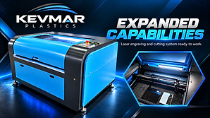 KEVMAR expanded capabilities — laser engraving and cutting system promotional artwork.