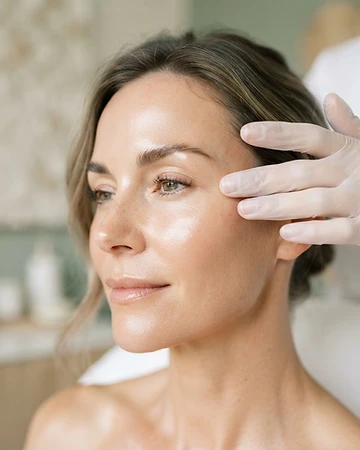 Pele facial luminosa em fotografia editorial