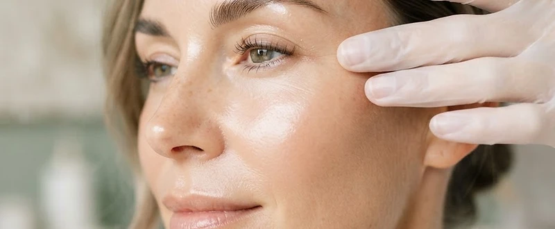 Pele facial luminosa em fotografia editorial