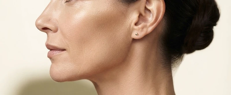 Perfil feminino representando harmonização facial natural