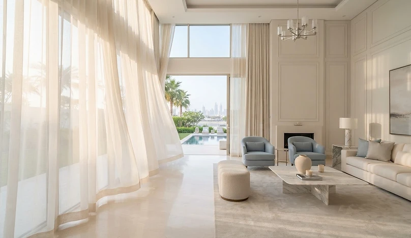 Elegant floor-to-ceiling curtains in a bright Dubai villa
