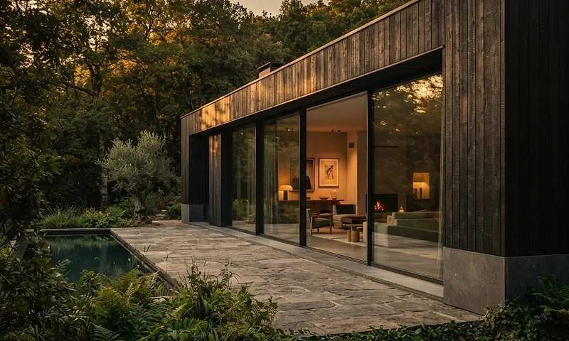 Maison contemporaine privée au coucher du soleil