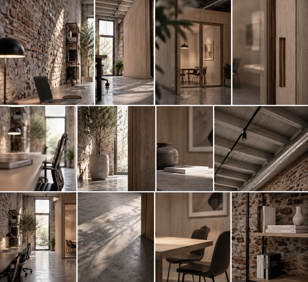 Planche d’ambiance : douze détails du mobilier, des matériaux et de la lumière