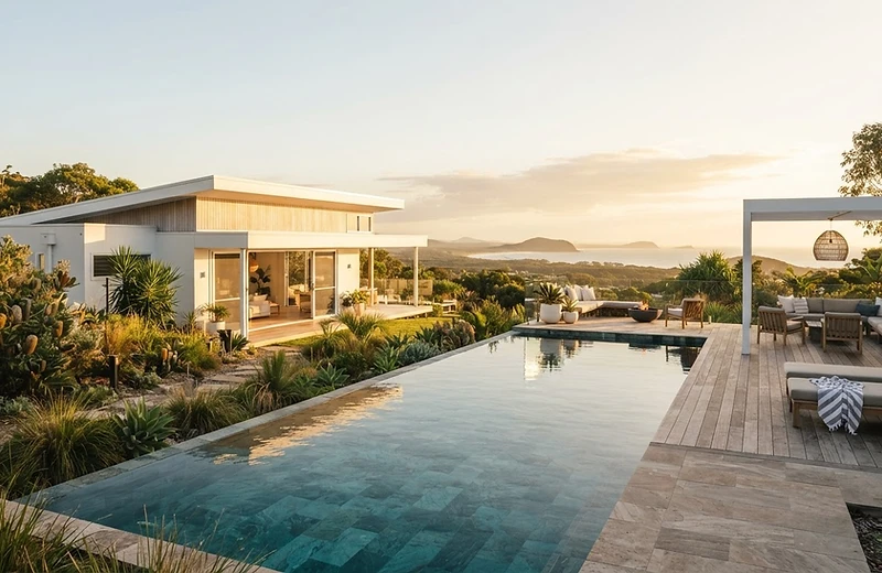 Luxury Australian swimming pool at golden hour