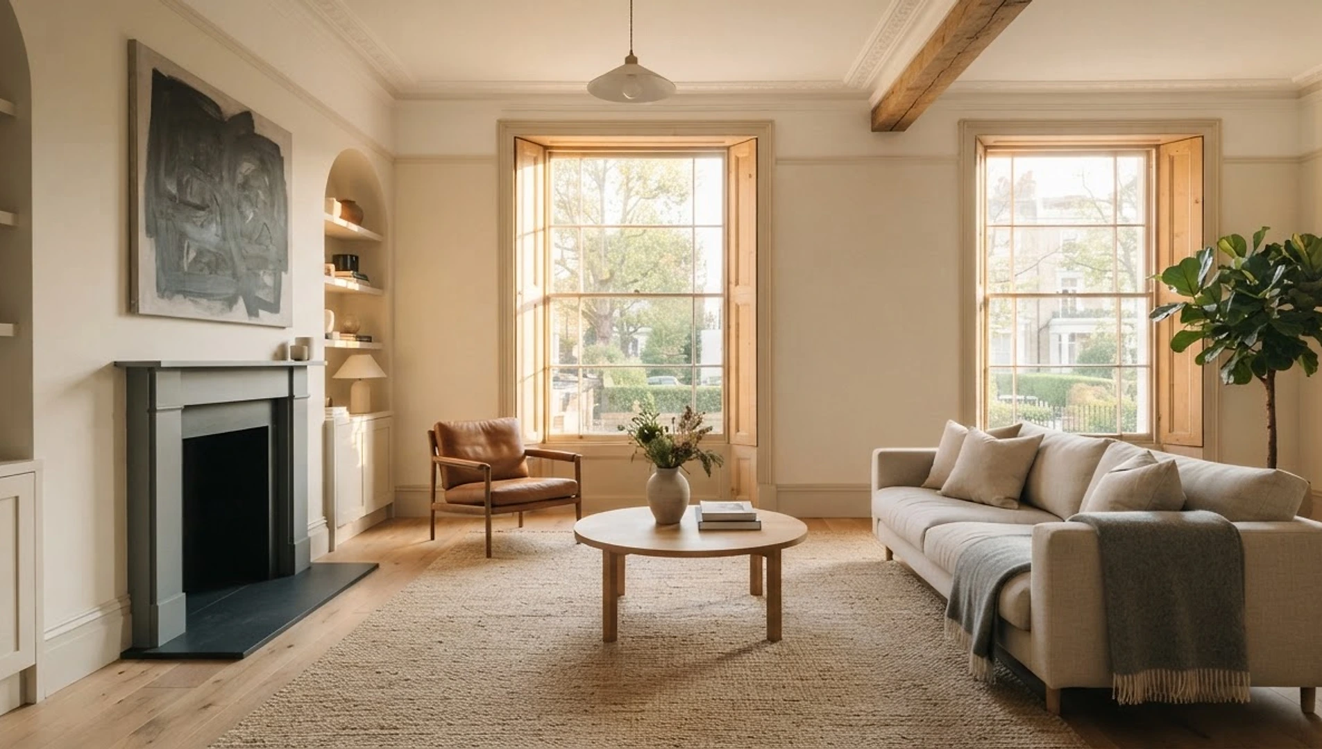 A bright, modern UK living room filled with morning light