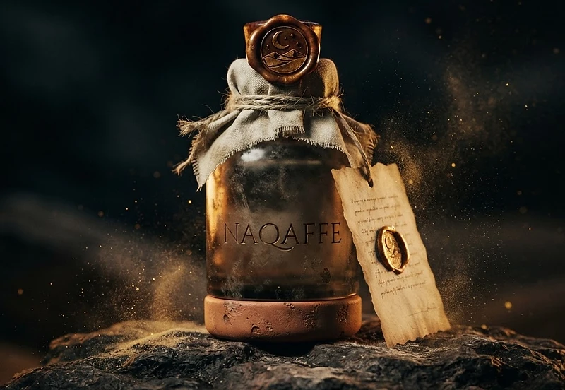 The Naqaffe 10ml vessel with its story card
