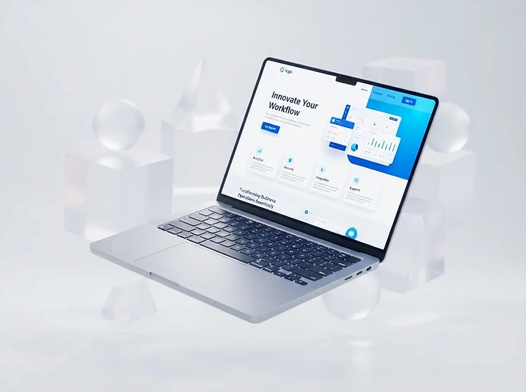 3D render of a laptop displaying a website