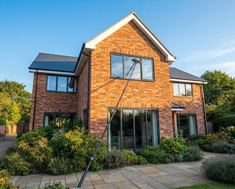 Professional window cleaning on a modern Norfolk home