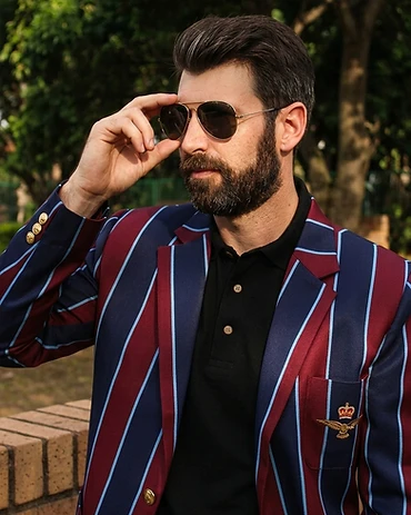 Military sports poly blend structured-fit club blazer with badge & regimental for regimental occasions — view 3