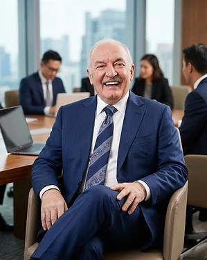 Iain Tasker, founder of Club Blazers, in a navy pinstriped blazer