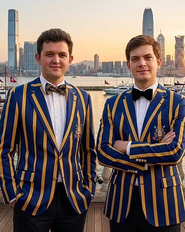 Striped sports poly blend classic-fit club blazer with embroidered crest for regattas & events