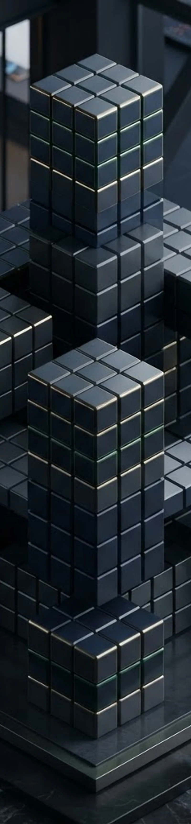 Architectural 3x3 Rubik's cubes in isometric grid alignment