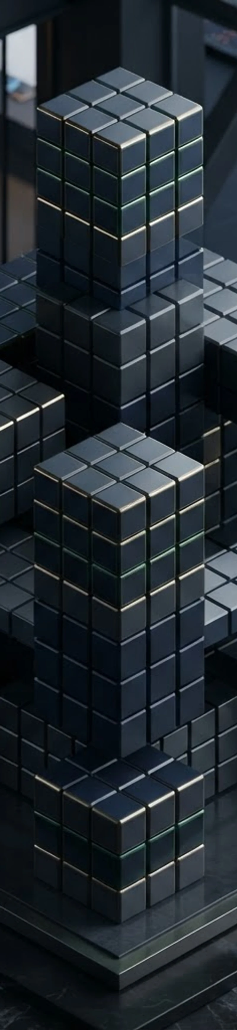 Architectural 3x3 Rubik's cubes in isometric grid alignment