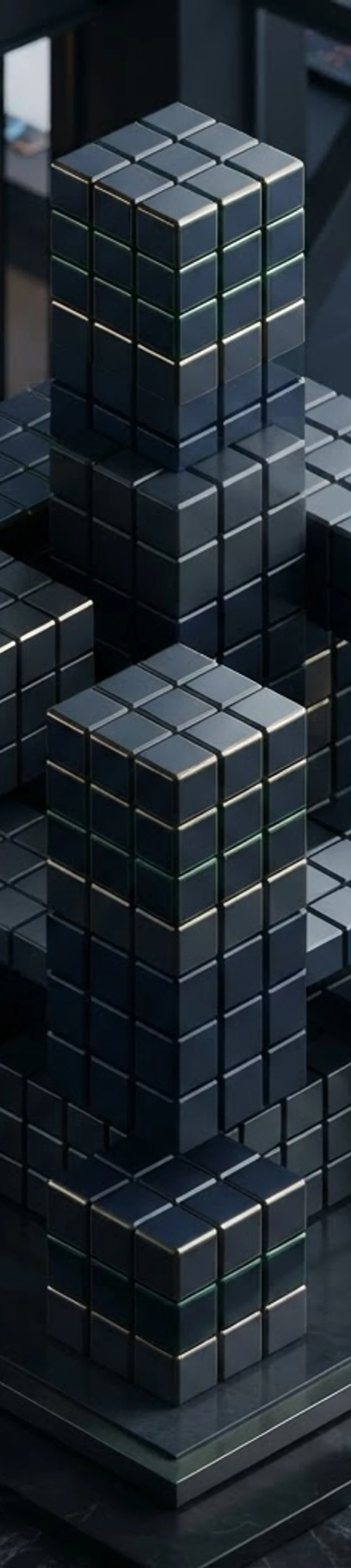 Architectural 3x3 Rubik's cubes in isometric grid alignment