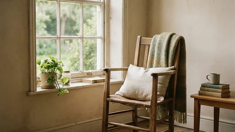 A wooden chair beside a window in soft morning light, no person in frame