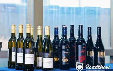 Austrian wine bottles and tasting glasses displayed for Chinese wine importers and distributors at a trade event