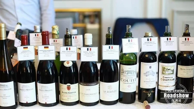Wine importer and distributor reviewing trade portfolio bottles at an international commercial tasting event