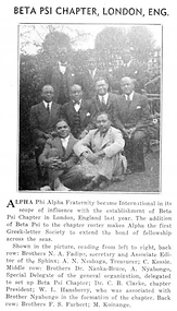 Archival group photograph of Beta Psi Chapter, London, England