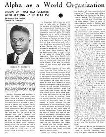 Archival Sphinx magazine article, Alpha as a World Organization, on the founding of Beta Psi