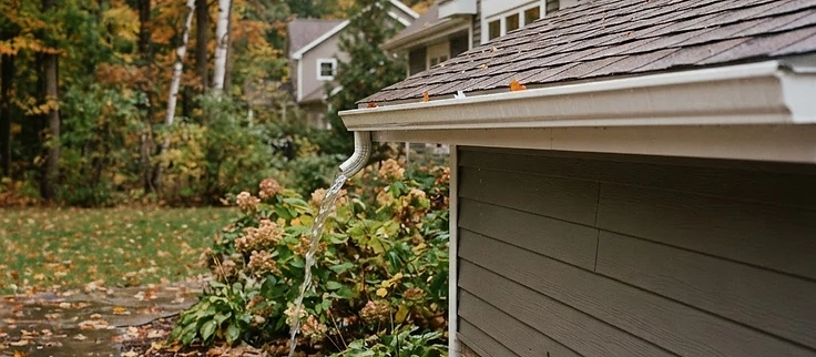 Clean gutter and downspout carrying rain water away from a home near Interlochen