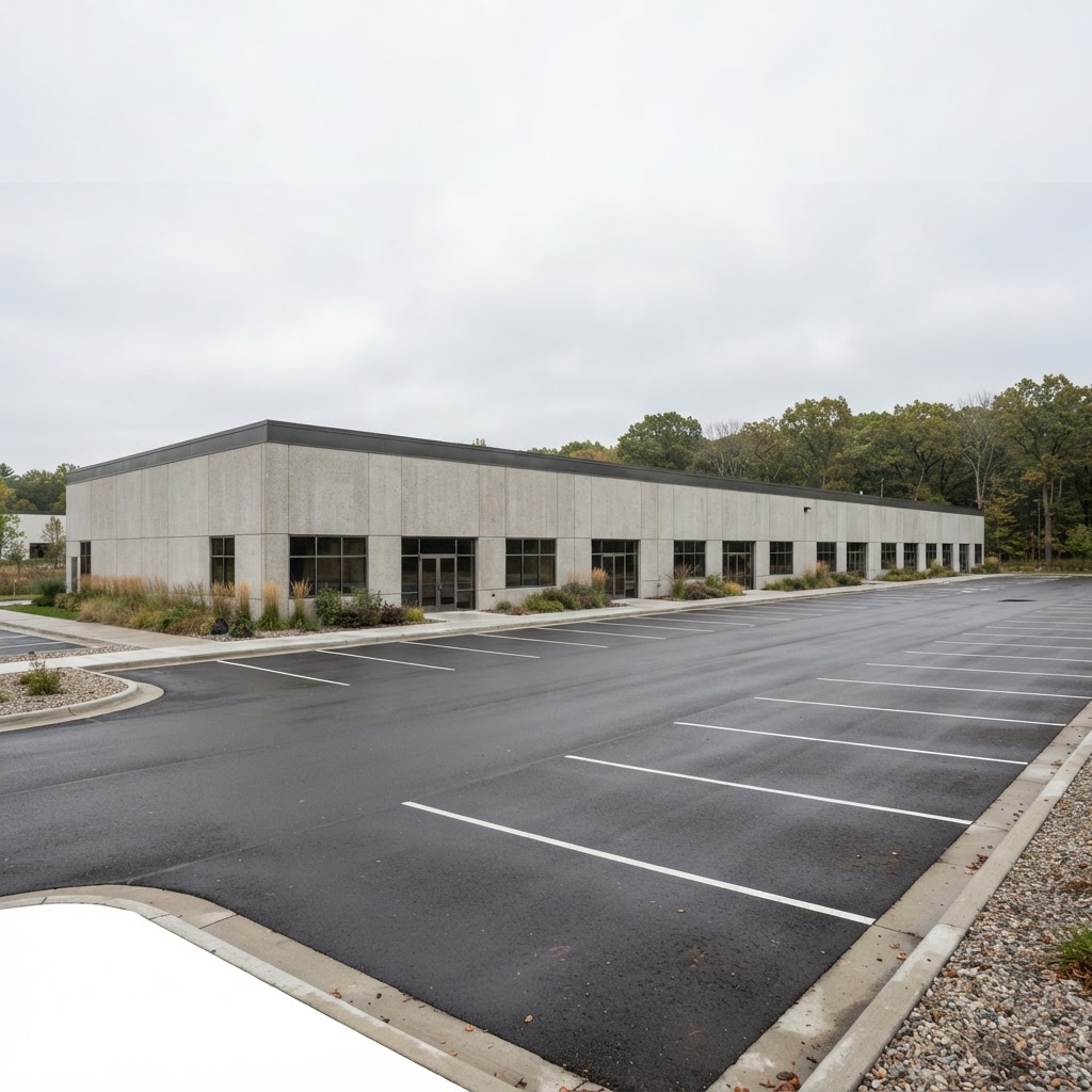Pressure washing the facade of a commercial property near Traverse City