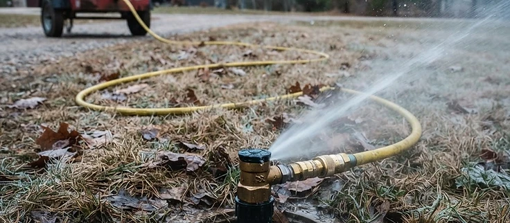 Sprinkler head cleared for winter ahead of an irrigation blowout near Interlochen