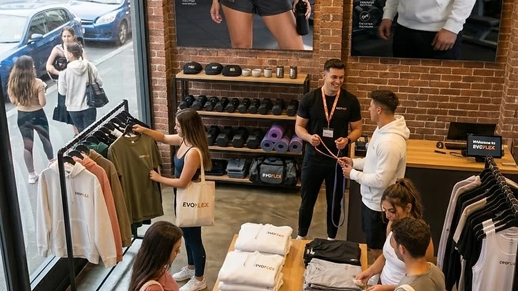 Inside the EVOFLEX store — premium athletic wear, in person