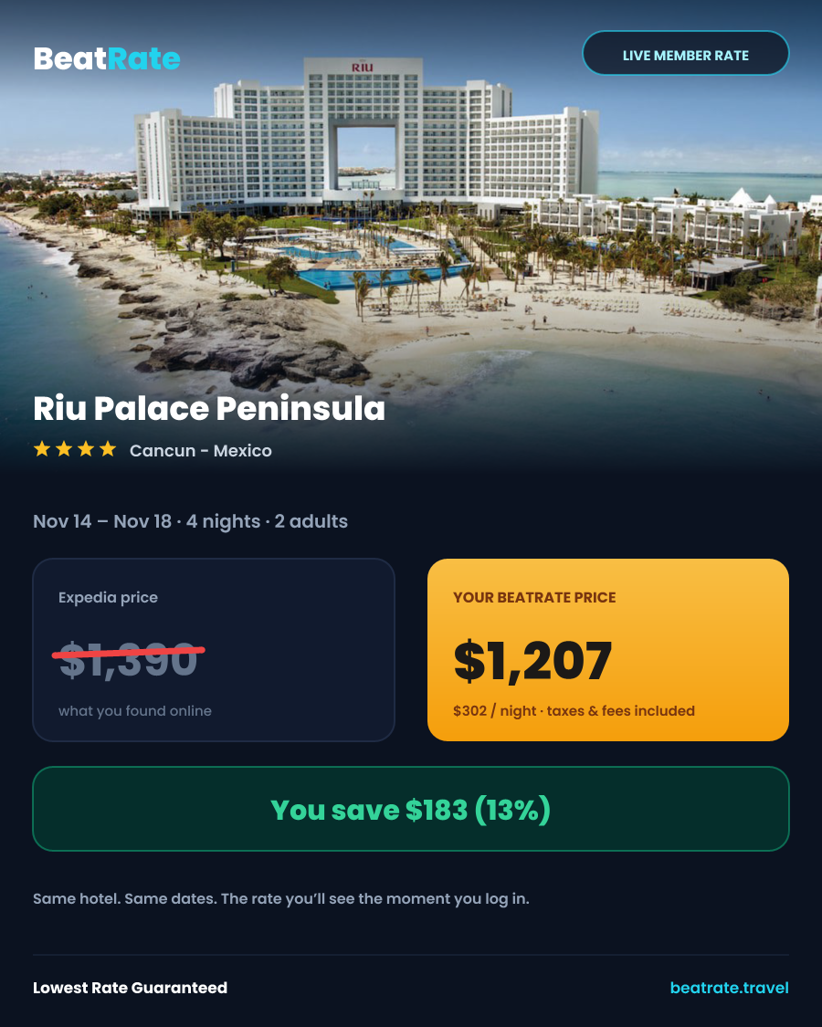 A real Beat Receipt: the price found online vs. the BeatRate price