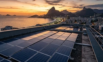 Residência moderna com painéis solares fotovoltaicos no Rio de Janeiro