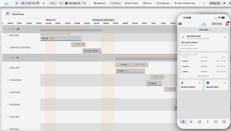 Stratos Planner — round view schedule with mobile schedule