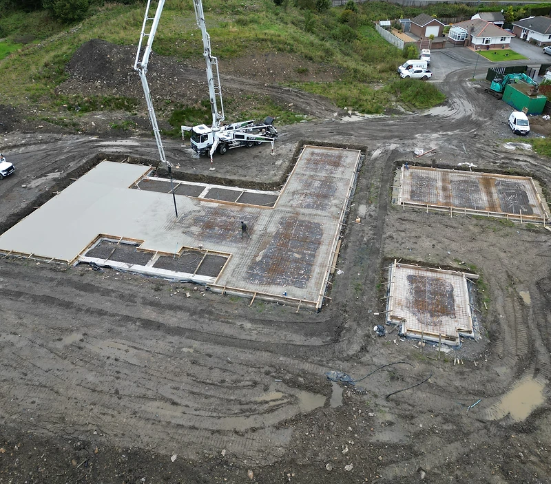 Volumetric concrete pour in progress on a South Wales construction site