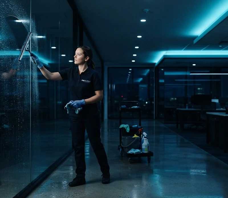 Professional commercial cleaner at work